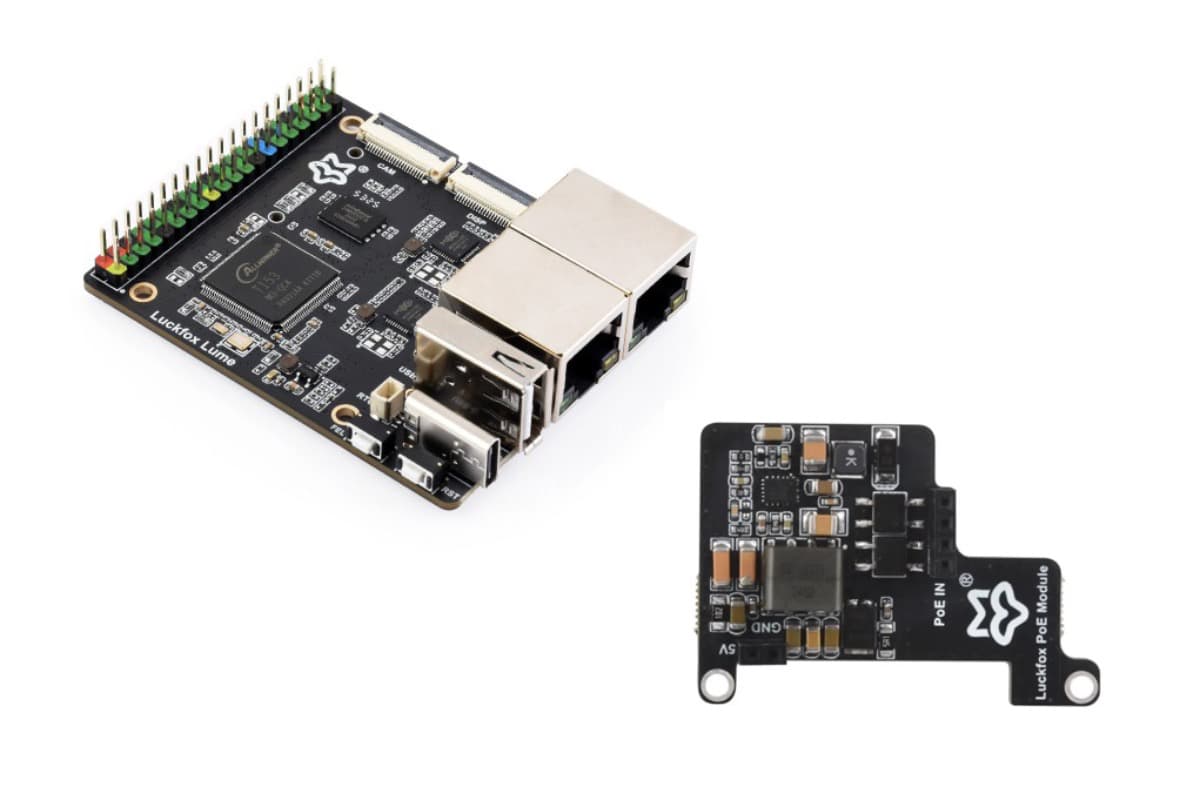 Luckfox Lume, T153, 128 МБ DDR3, 256 МБ Flash, 2x Gigabit Ethernet, PoE-модуль