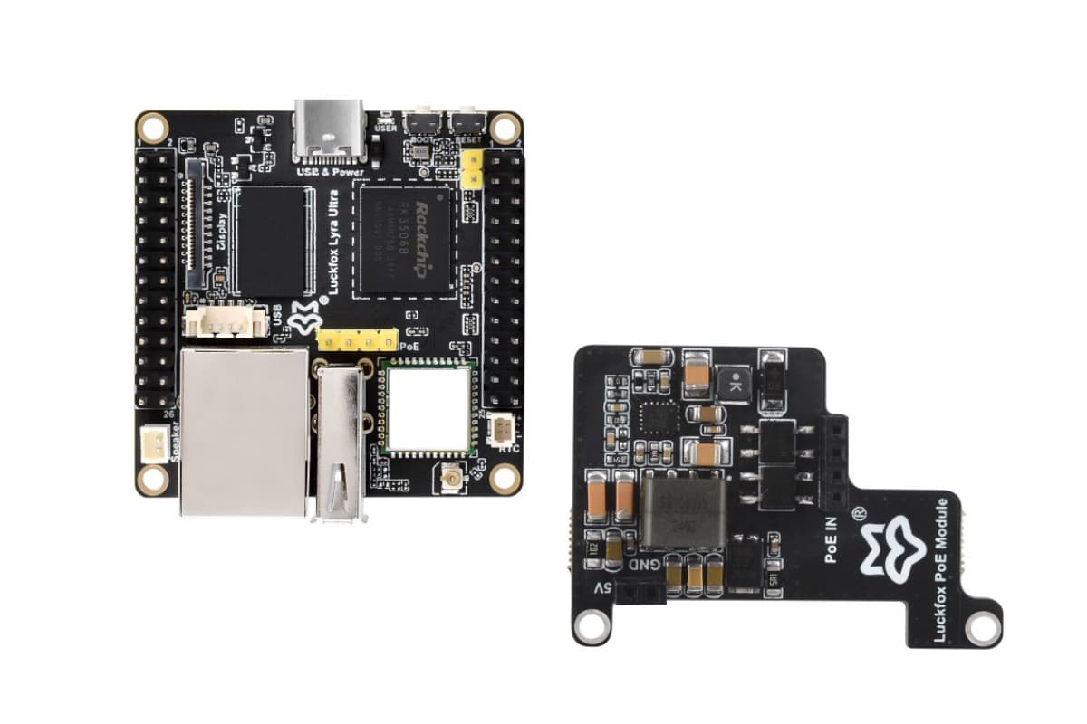 Luckfox Lyra Ultra, RK3506, 512 МБ DDR3L, 8 ГБ eMMC, Wi-Fi, PoE