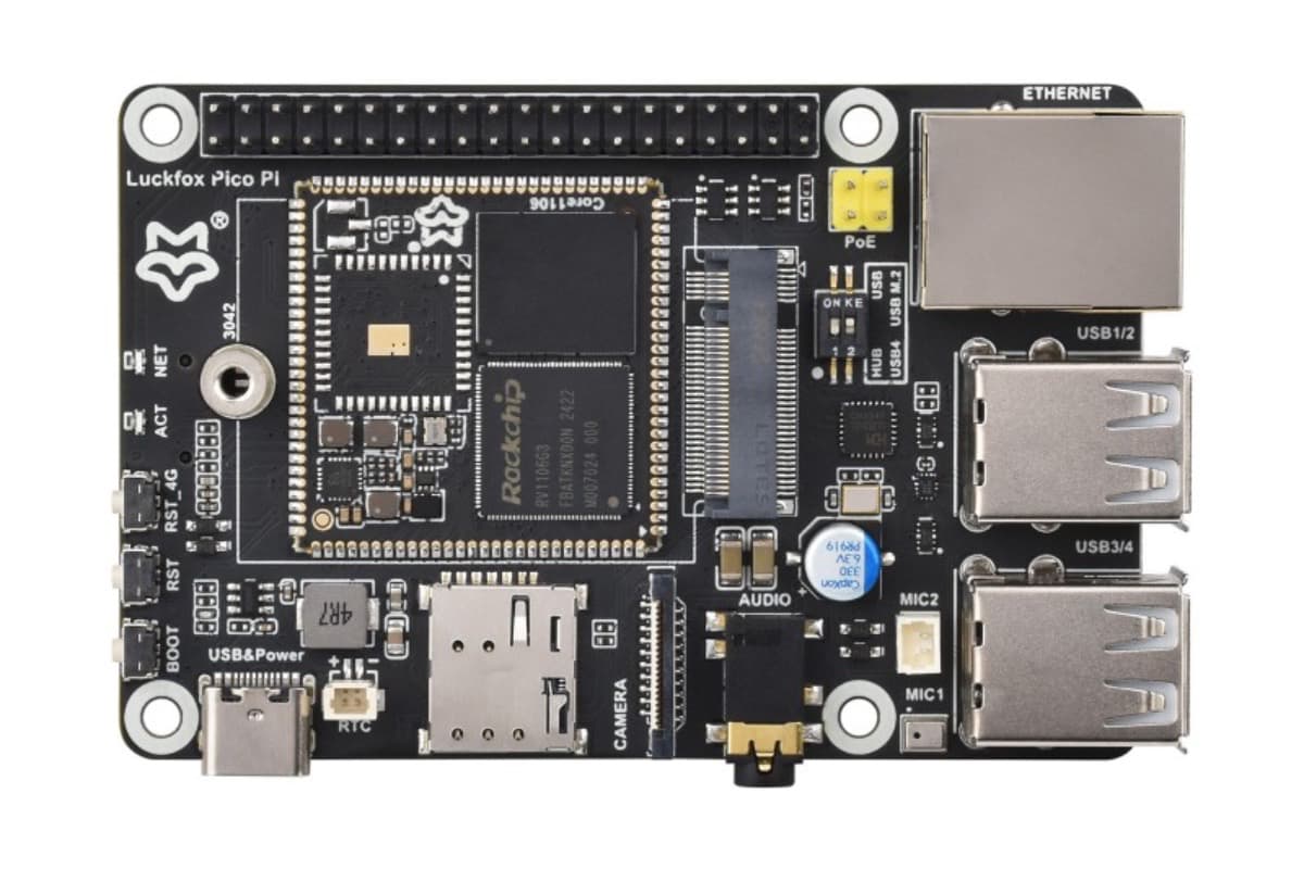 Luckfox Pico Pi A, RV1106, 256 МБ, 8 ГБ eMMC, Wi-Fi