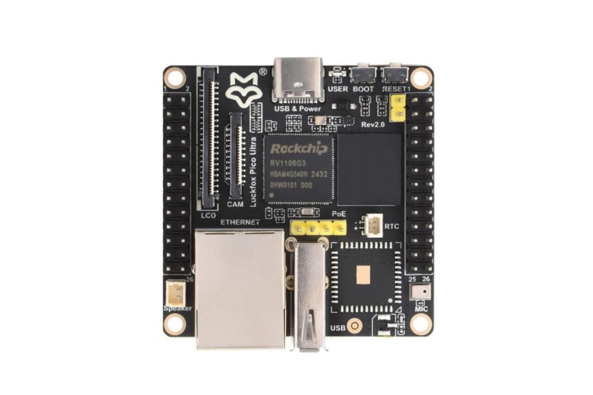 Luckfox Pico Ultra, RV1106, 256 МБ, 8 ГБ eMMC, Wi-Fi 6 и Bluetooth 5.2