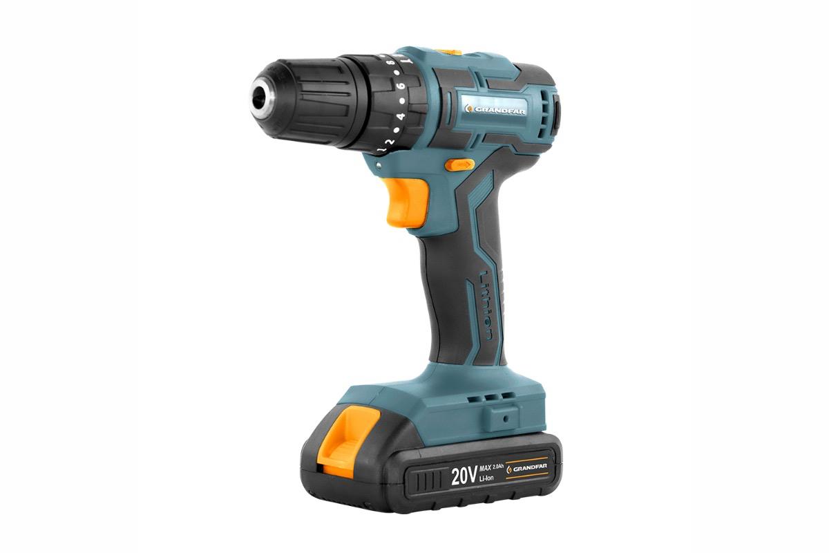 Дрель-шуруповерт GRANDFAR GSB 10-20 G1, аккумуляторная ударная, 20 В, 45 Нм