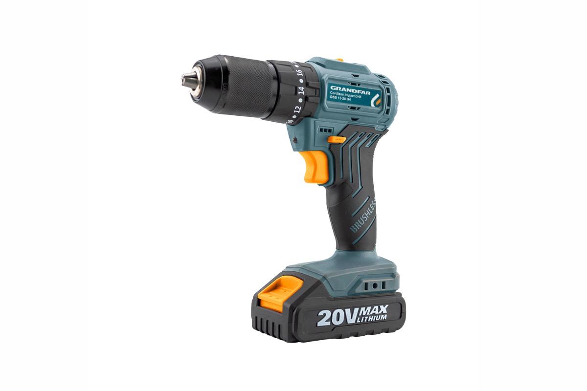Дрель-шуруповерт GRANDFAR GSB 13-20 G4, аккумуляторная ударная, 20 В, 45 Нм