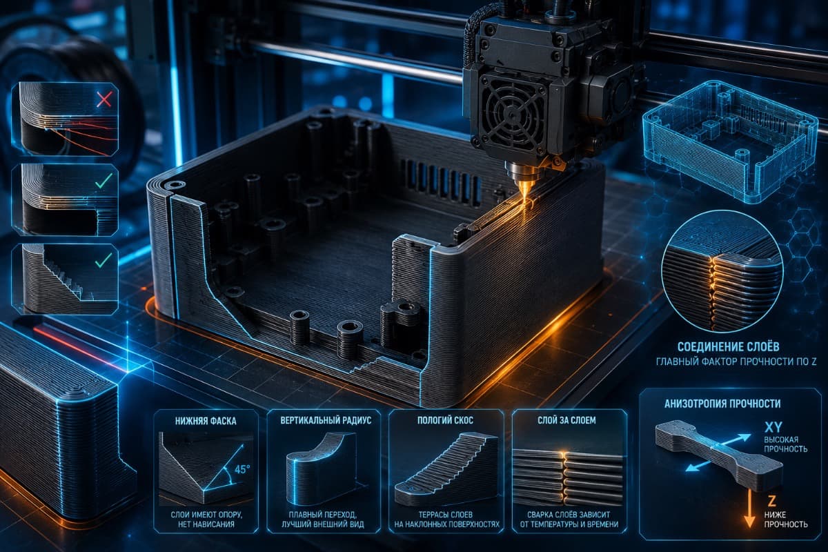 Почему 3D принтер печатает не как литье: радиусы, слои, фаски и прочность детали