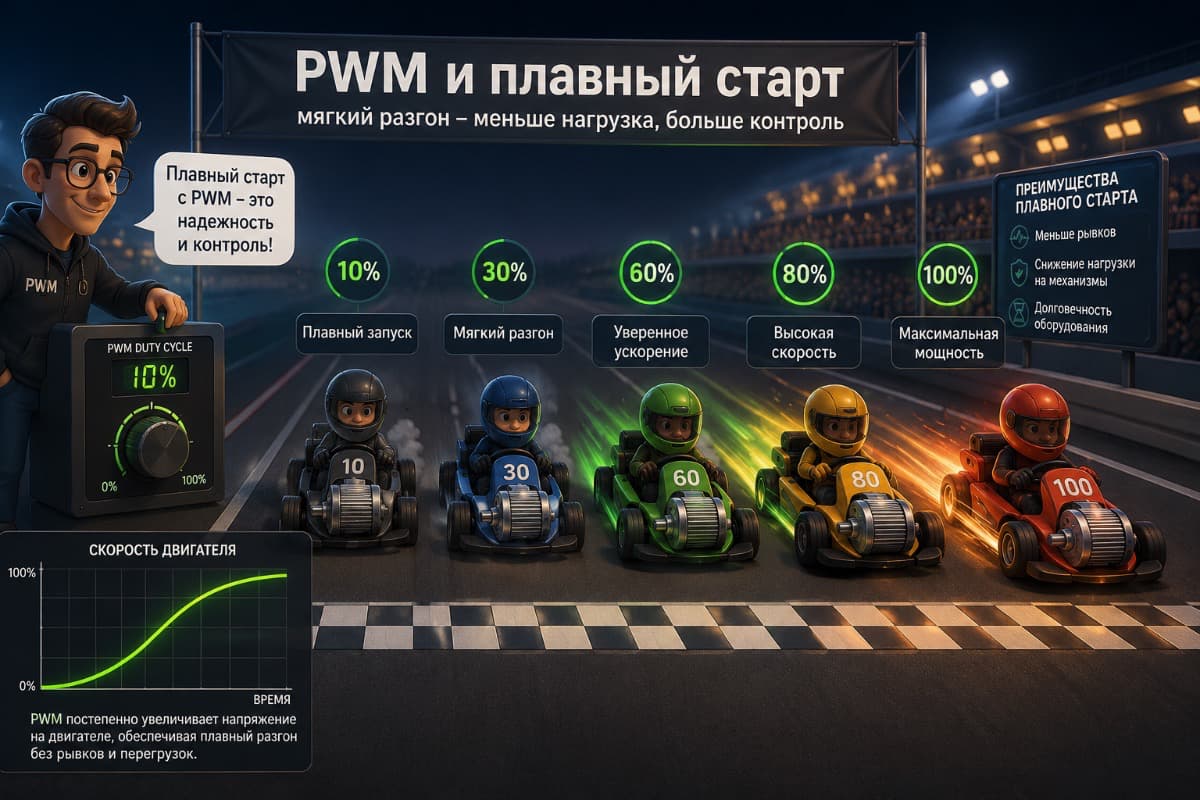 Преимущества плавного старта Плавный старт с PWM