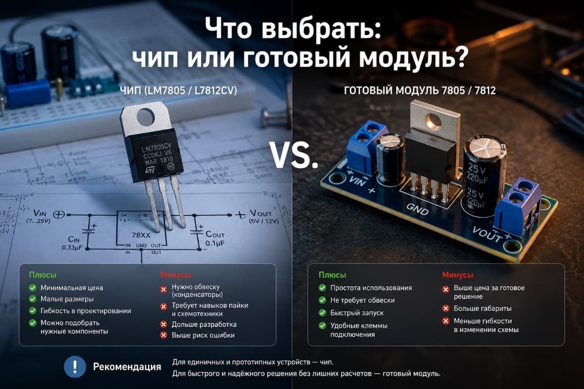 Что выбрать для питания схемы – чип 78xx или готовый модуль Сравнение чипа 7805 и готового модуля стабилизатора