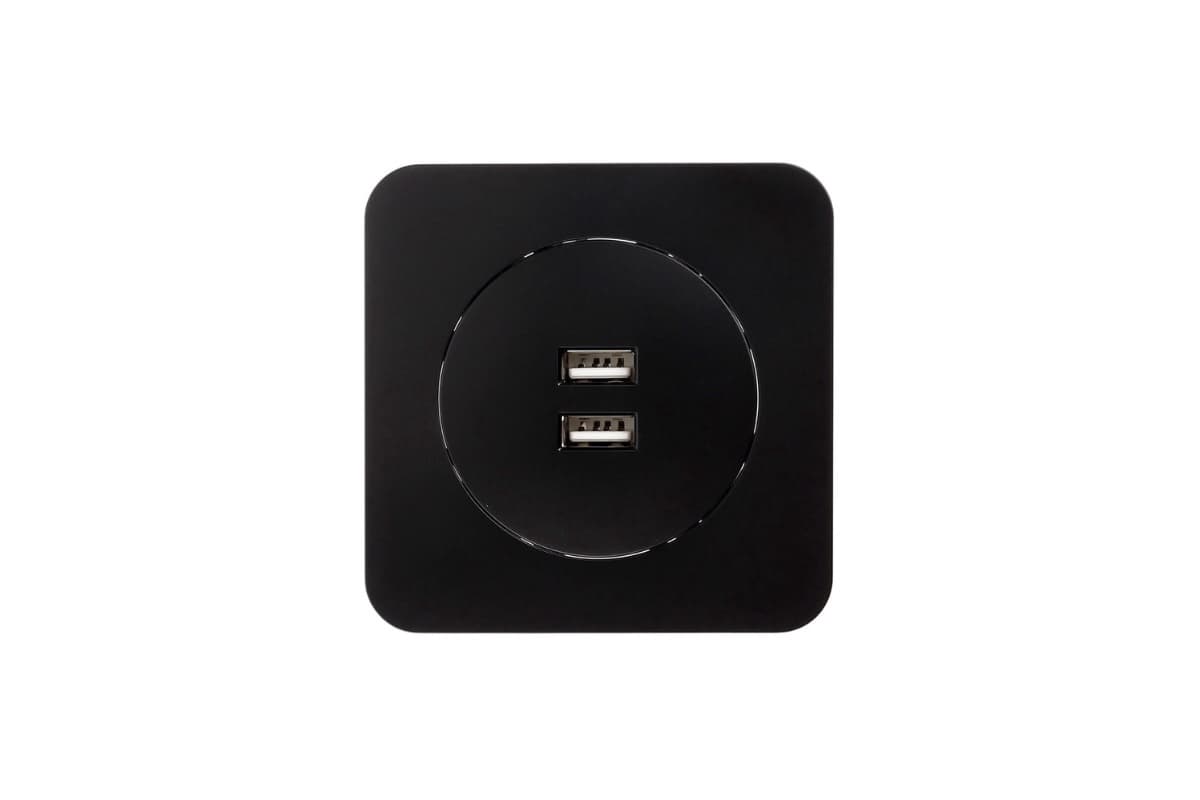 Розетка USB Circular скрытого монтажа, 2 USB-A, 2.1 А, чёрная