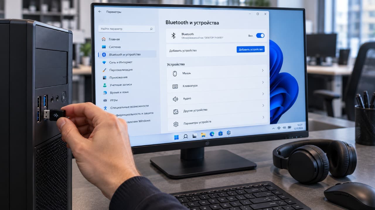 Подключение USB Bluetooth-адаптера к компьютеру.