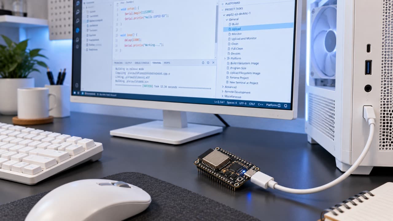 Настройка ESP32-S3 в PlatformIO на настольном компьютере.