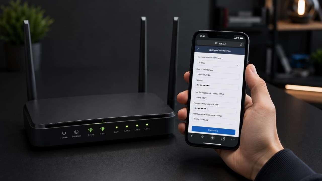 Настройка Wi-Fi роутера через смартфон в панели управления.