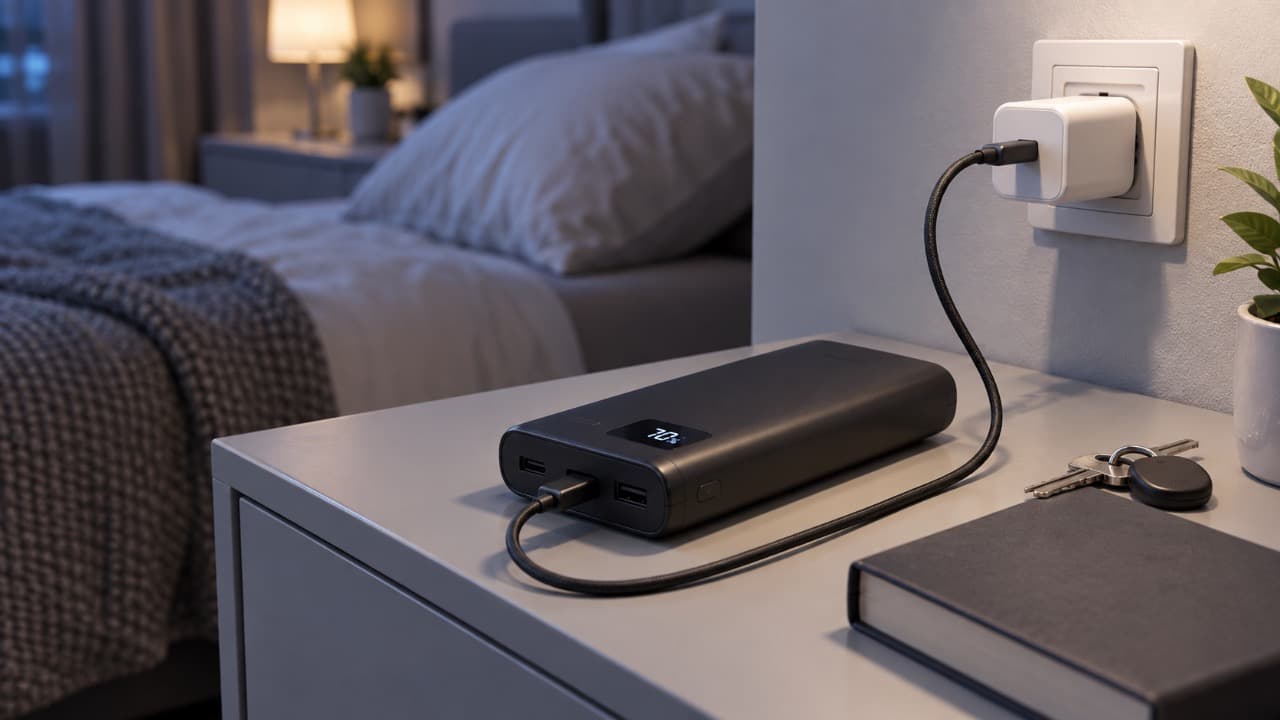 Зарядка пауэрбанка через USB-C блок питания.
