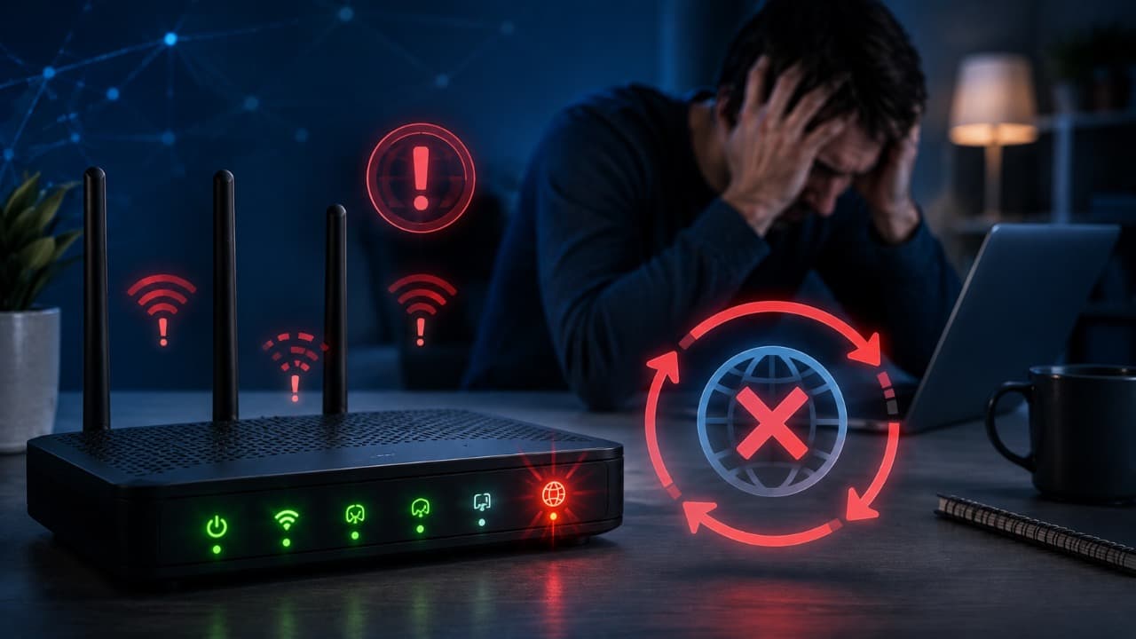 Роутер с ошибкой интернет-соединения.