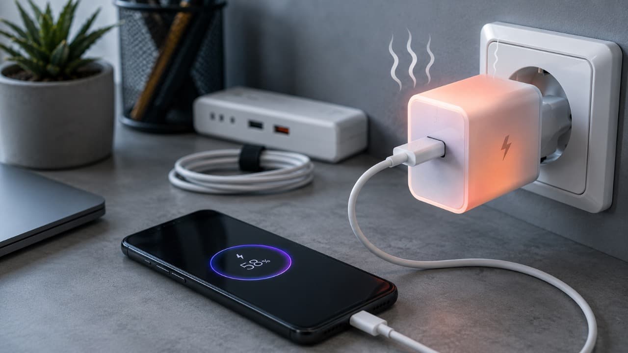 Зарядное устройство нагревается во время зарядки смартфона.