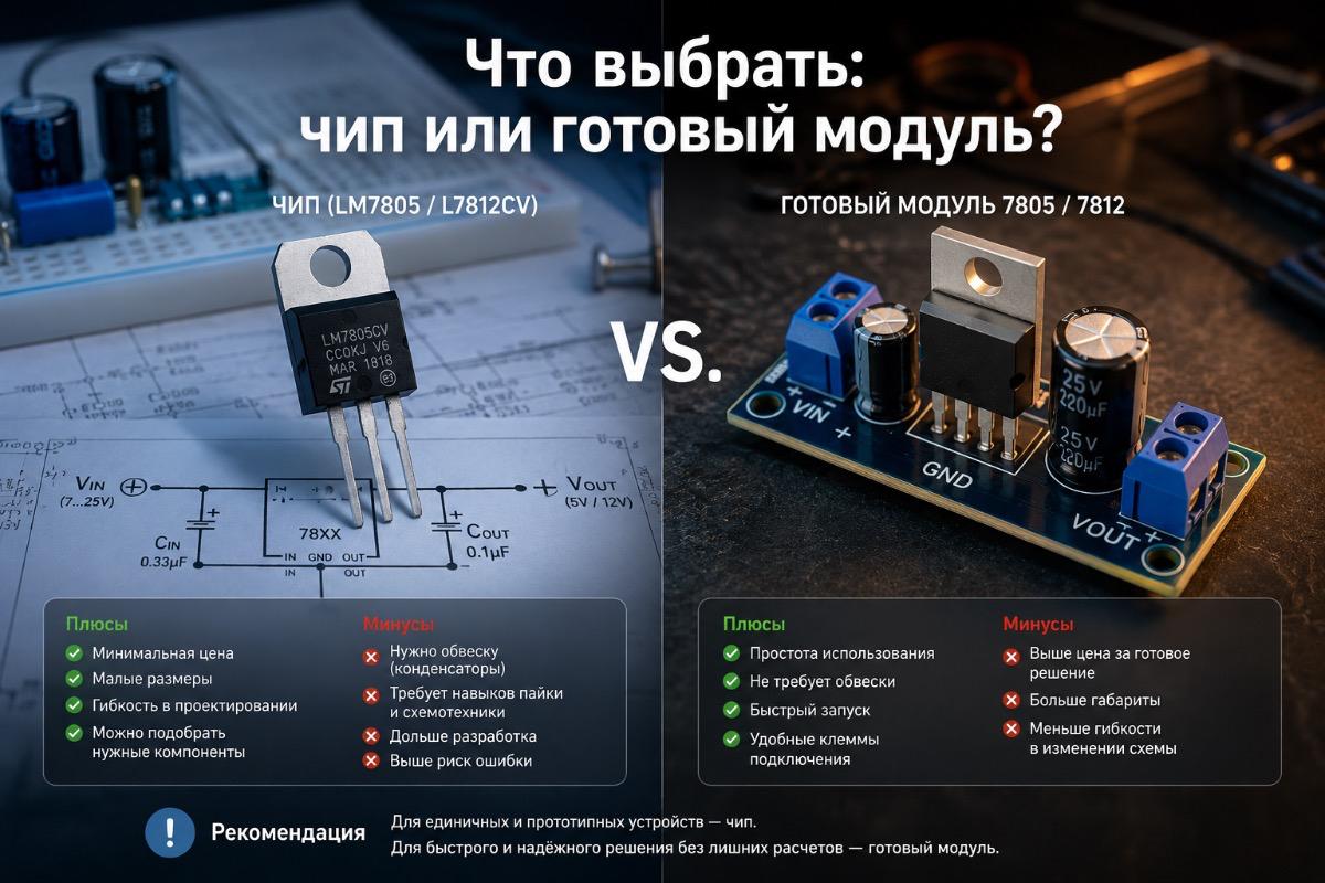 Что выбрать для питания схемы – чип 78xx или готовый модуль Сравнение чипа 7805 и готового модуля стабилизатора
